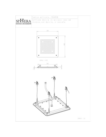Sphera soffione Rain a soffitto 40x40