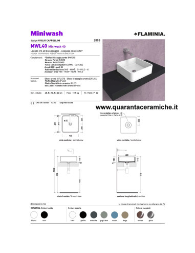 Flaminia Miniwash lavabo sospeso o da appoggio cm 40