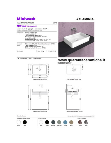 Flaminia Miniwash lavabo sospeso o da appoggio cm 60