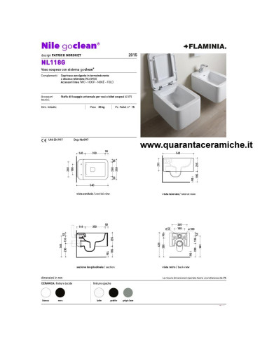 Flaminia Nile vaso sospeso bidet e coprivaso rallentato avvolgente