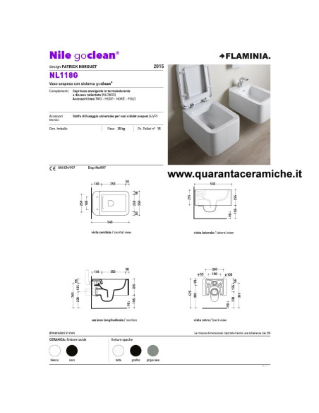 Flaminia Nile vaso sospeso bidet e coprivaso rallentato avvolgente