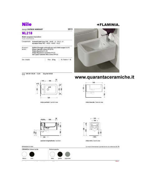 Flaminia Nile vaso sospeso bidet e coprivaso rallentato avvolgente