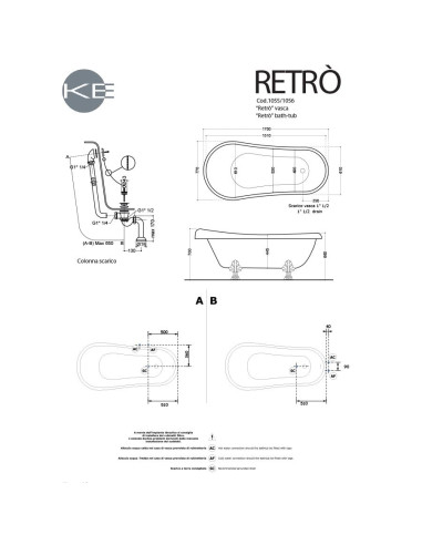 Kerasan Retrò vasca da bagno 170x77