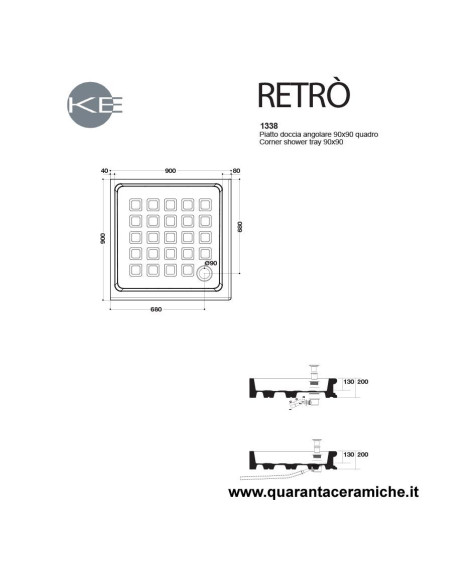 Kerasan Retrò piatto doccia 90x90