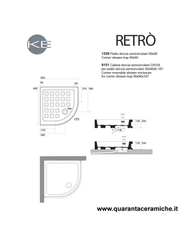 Kerasan Retrò piatto doccia 90x90 semicircolare