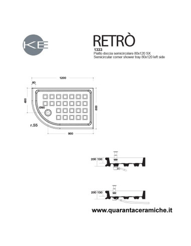 Kerasan Retrò piatto doccia 80x120 sx semicircolare