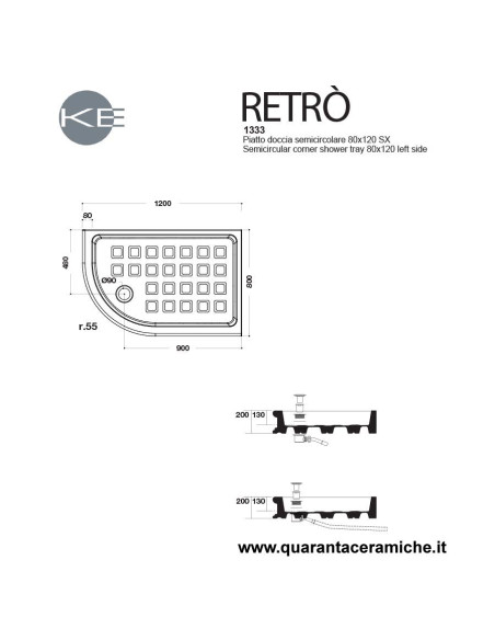 Kerasan Retrò piatto doccia 80x120 sx semicircolare