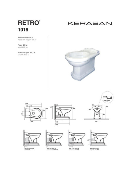 Kerasan Retro' vaso BTW completo di coprivaso noce rallentato