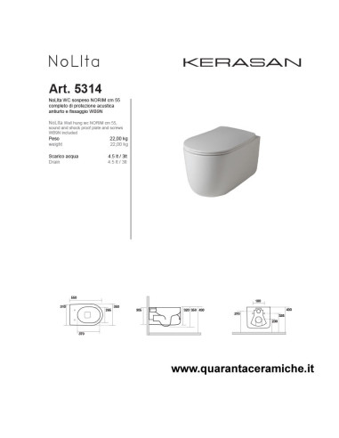 Kerasan Nolita sanitari sospesi vaso Norim, bidet e coprivaso slim soft close