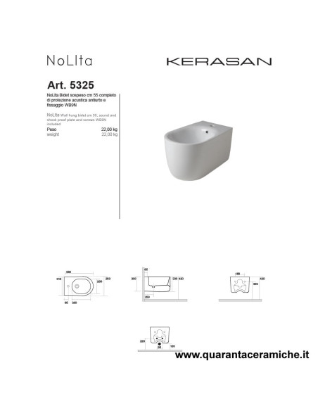 Kerasan Nolita sanitari sospesi vaso Norim, bidet e coprivaso slim soft close
