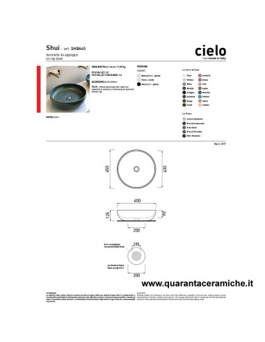 Cielo Shui bacinella da appoggio cm 45