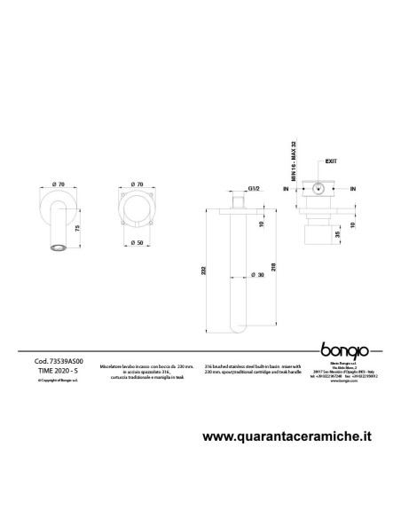 Bongio TIME2020 BASIC miscelatore lavabo incasso in acciaio inox 916