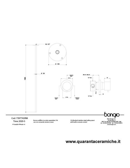 Bongio TIME2020 BASIC miscelatore lavabo a soffitto in acciaio inox 916