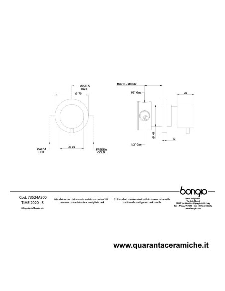 Bongio TIME2020 BASIC miscelatore doccia incasso in acciaio inox 916
