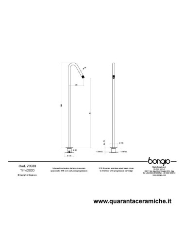 Bongio TIME2020 miscelatore lavabo da terra cartuccia progressiva in acciaio inox 916