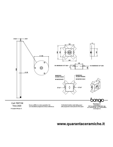 Bongio TIME2020 bocca a soffitto con miscelatore progressivo incluso nella bocca in acciaio inox 916