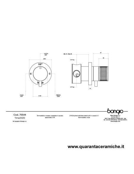 Bongio TIME2020 termostatico incasso coassiale - acciaio inox 916