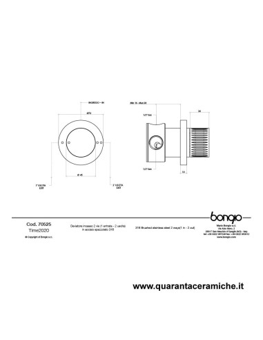 Bongio TIME2020 deviatore incasso 2 uscite - acciaio inox 916
