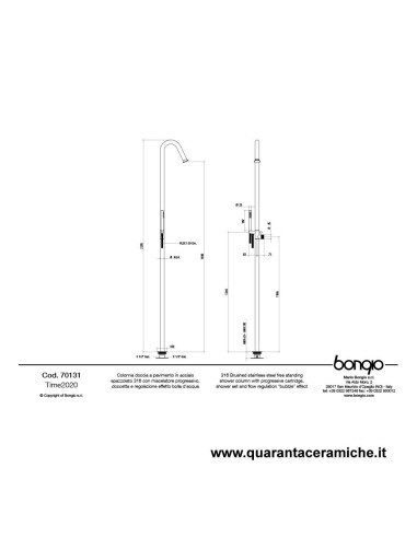 Bongio TIME2020 colonna doccia a pavimento con miscelataore a cartuccia progressiva, deviatore, set doccia in acciaio inox 916