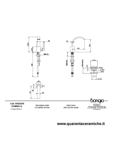 Bongio DOMINO Q Miscelatore bidet con piletta click-clack