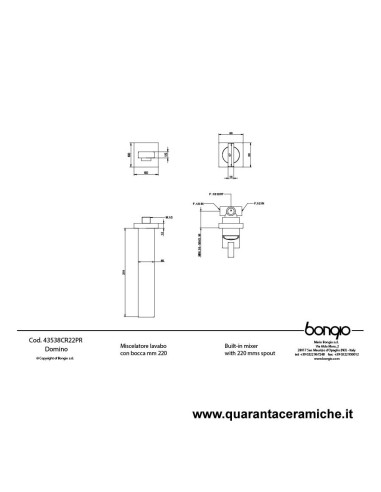 Bongio DOMINO Q Miscelatore lavabo incasso con bocca 220 mm