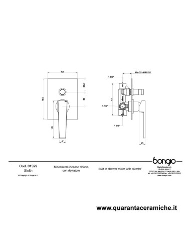 Bongio STELTH Miscelatore incasso doccia con deviatore automatico a 2 uscite