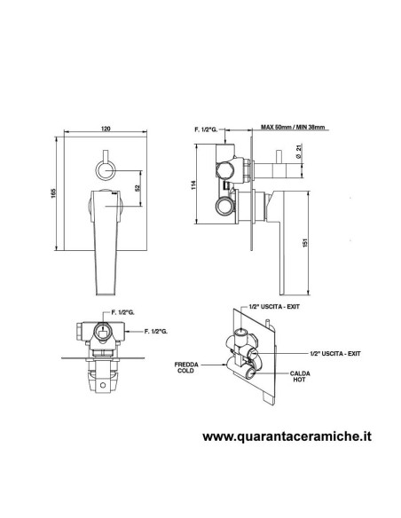 Bongio STELTH Miscelatore incasso doccia con deviatore meccanico a 2 uscite