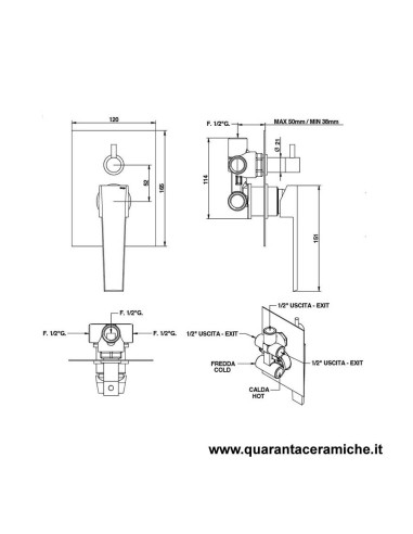 Bongio STELTH Miscelatore incasso doccia con deviatore meccanico a 3 uscite