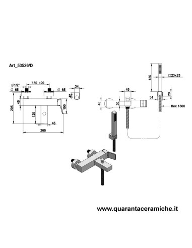 Bongio STELTH Miscelatore vasca esterno con set doccia