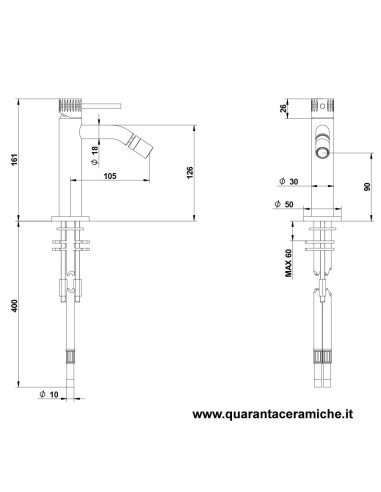 Bongio TIME2020 T&LEVER Miscelatore bidet in acciaio spazzolato 316 con cartuccia tradizionale
