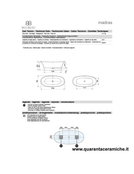 Blubleu Vasca Freestanding Bcollection Madras Bianca