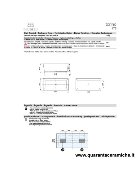 Blubleu Vasca Freestanding Bcollection Torino Bianca
