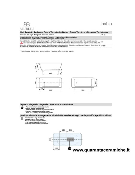 Blubleu Vasca Freestanding Bcollection Bahia Bianca