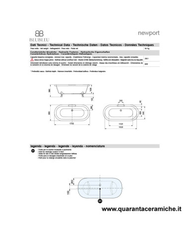 Blubleu Vasca Freestanding Bcollection Newport Bianca