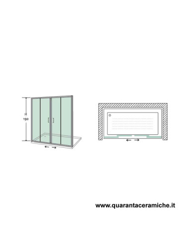 Zaffiro nicchia Large scorrevole 170 cm trasparente cristallo 6mm altezza 190 cm