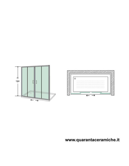 Zaffiro nicchia Large scorrevole 170 cm trasparente cristallo 6mm altezza 190 cm