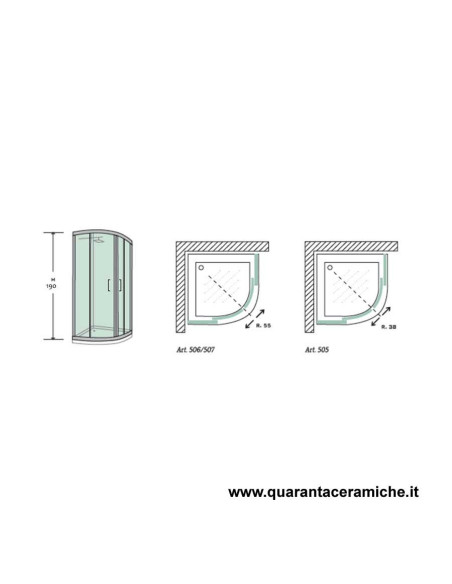 Zaffiro box doccia semicircolare 80x80 cristallo stampato 6 mm altezza 190 cm