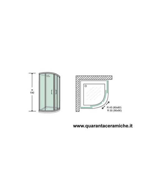 Smeraldo box doccia semicircolare 80x80 cristallo trasparente 6 mm altezza 190 cm