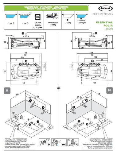 Jacuzzi Vasca idromassaggio Essential Folia 150x90x60H