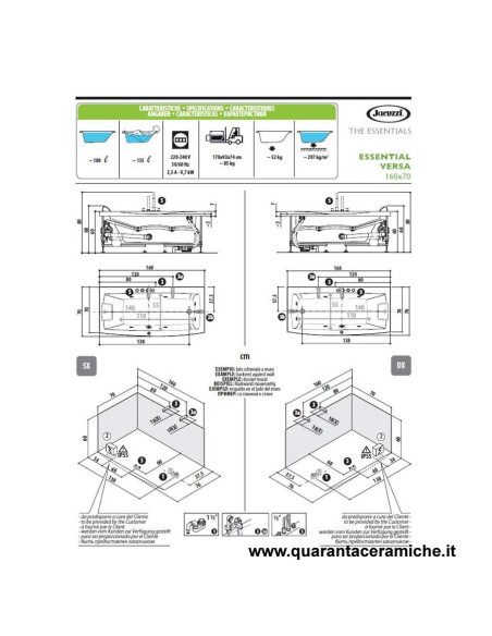 Jacuzzi Vasca idromassaggio Essential Versa 160x70x60H