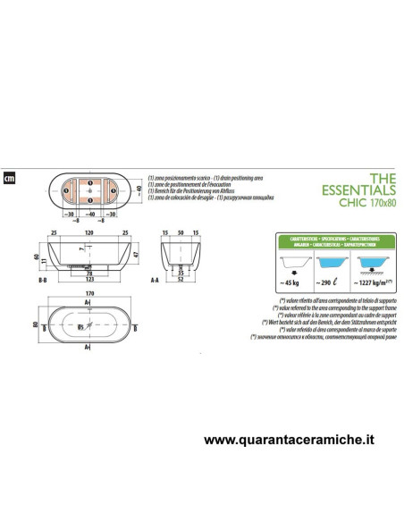 Jacuzzi Vasca freestanding Essential Chic 170x80
