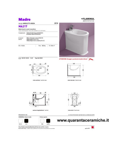 Ceramica Flaminia Madre filo muro vaso Goclean, bidet e coprivaso rallentato slim