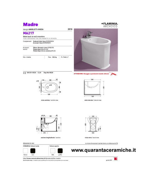 Ceramica Flaminia Madre filo muro vaso Goclean, bidet e coprivaso rallentato slim