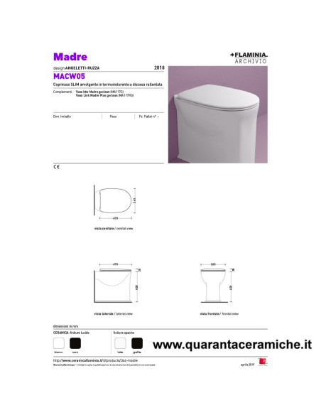 Ceramica Flaminia Madre filo muro vaso Goclean, bidet e coprivaso rallentato slim