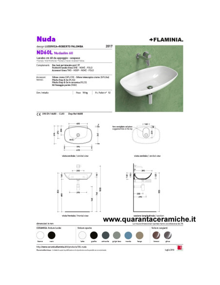 Flaminia Nudaslim 60 lavabo da appoggio o sospeso 