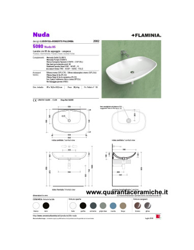 Flaminia Nuda 85 lavabo da appoggio o sospeso 