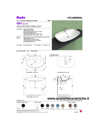 Flaminia Nuda 85 monoforo lavabo da appoggio o sospeso 