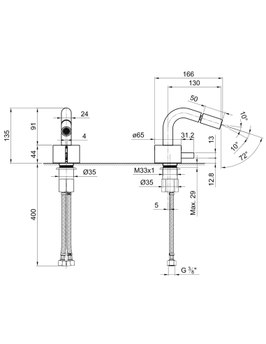Fantini AF/21 Miscelatore lavabo da parete e bidet cromo/acciaio con cartuccia tradizionale con cartuccia tradizionale