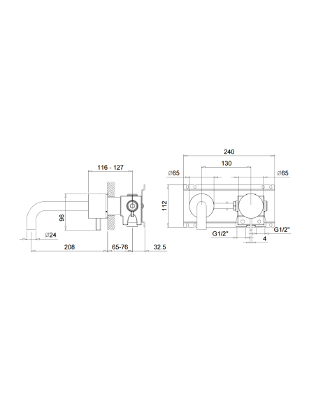 Fantini AF/21 Miscelatore lavabo da parete e bidet cromo/acciaio con cartuccia tradizionale