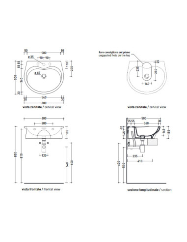 Flaminia Void lavabo da appoggio o sospeso cm 60